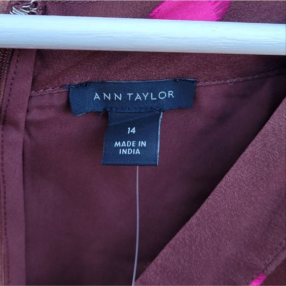 Ann Taylor Dotted Puff Sleeve Belted Flare Dress in Brown Stone Size 14 - Picture 6 of 8